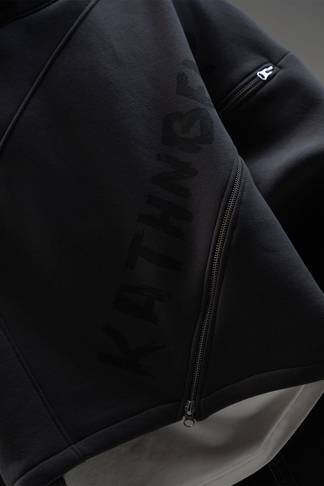 Wide sleeve detail of Voidform oversized grey hoodie