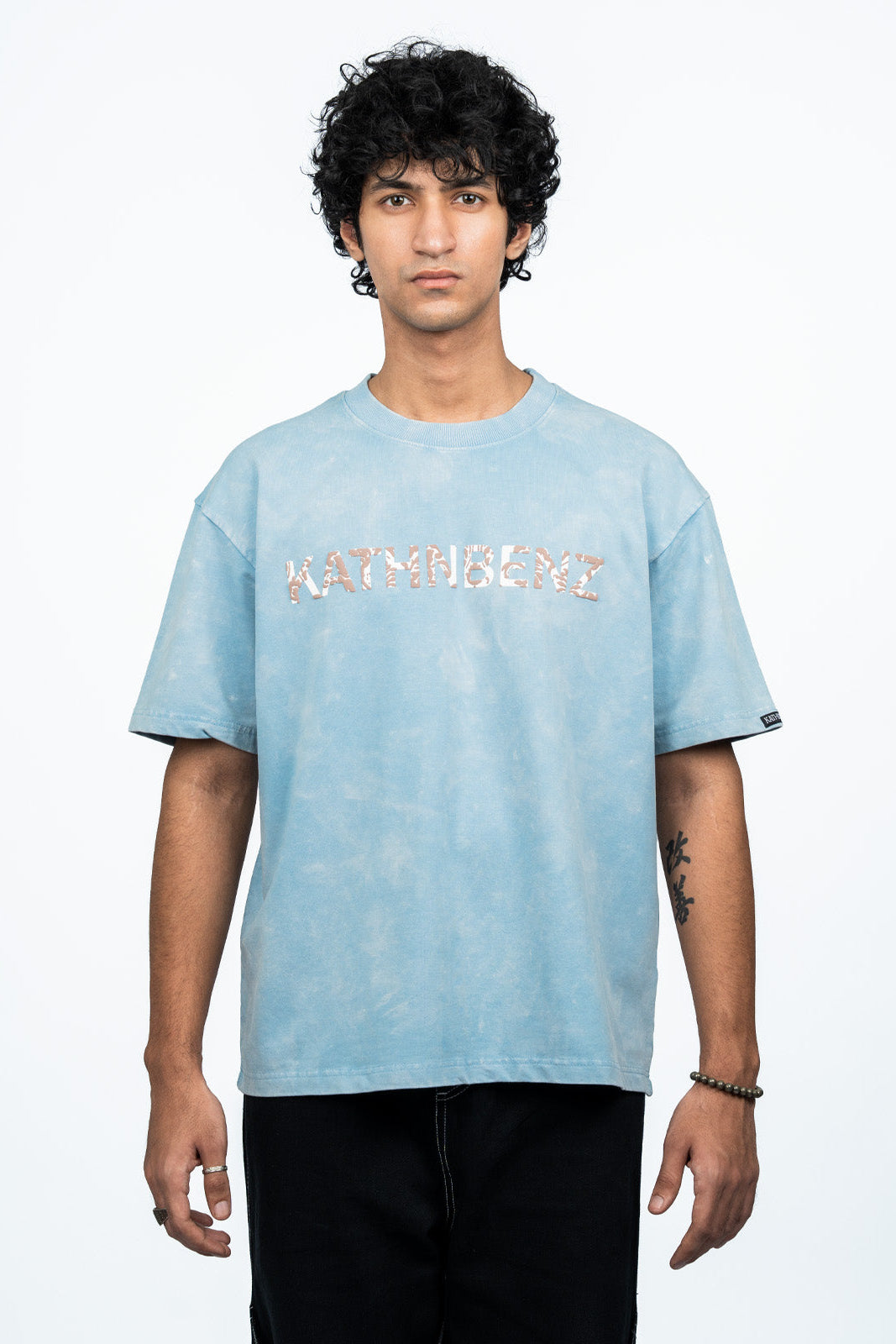 Azure Vestment oversized T-shirt front view, relaxed fit streetwear T-shirt made from 240 GSM Terry Cotton Lycra
