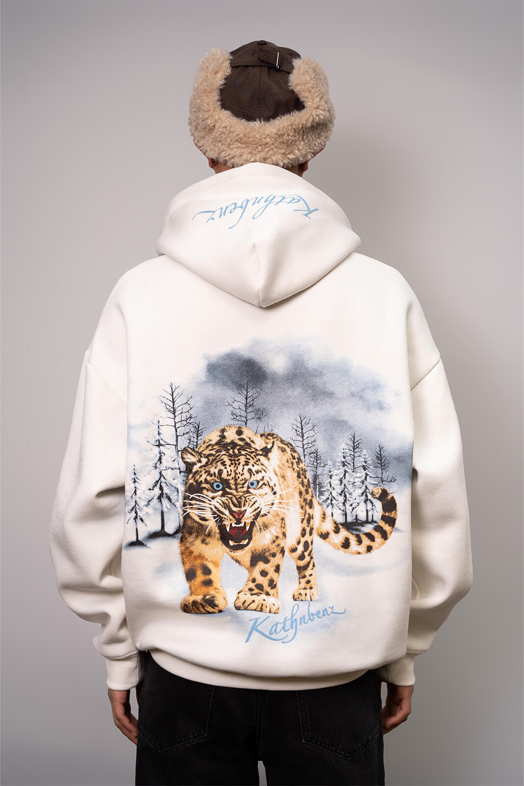 Kathnbenz leopard print hoodie white men Icebreed front view