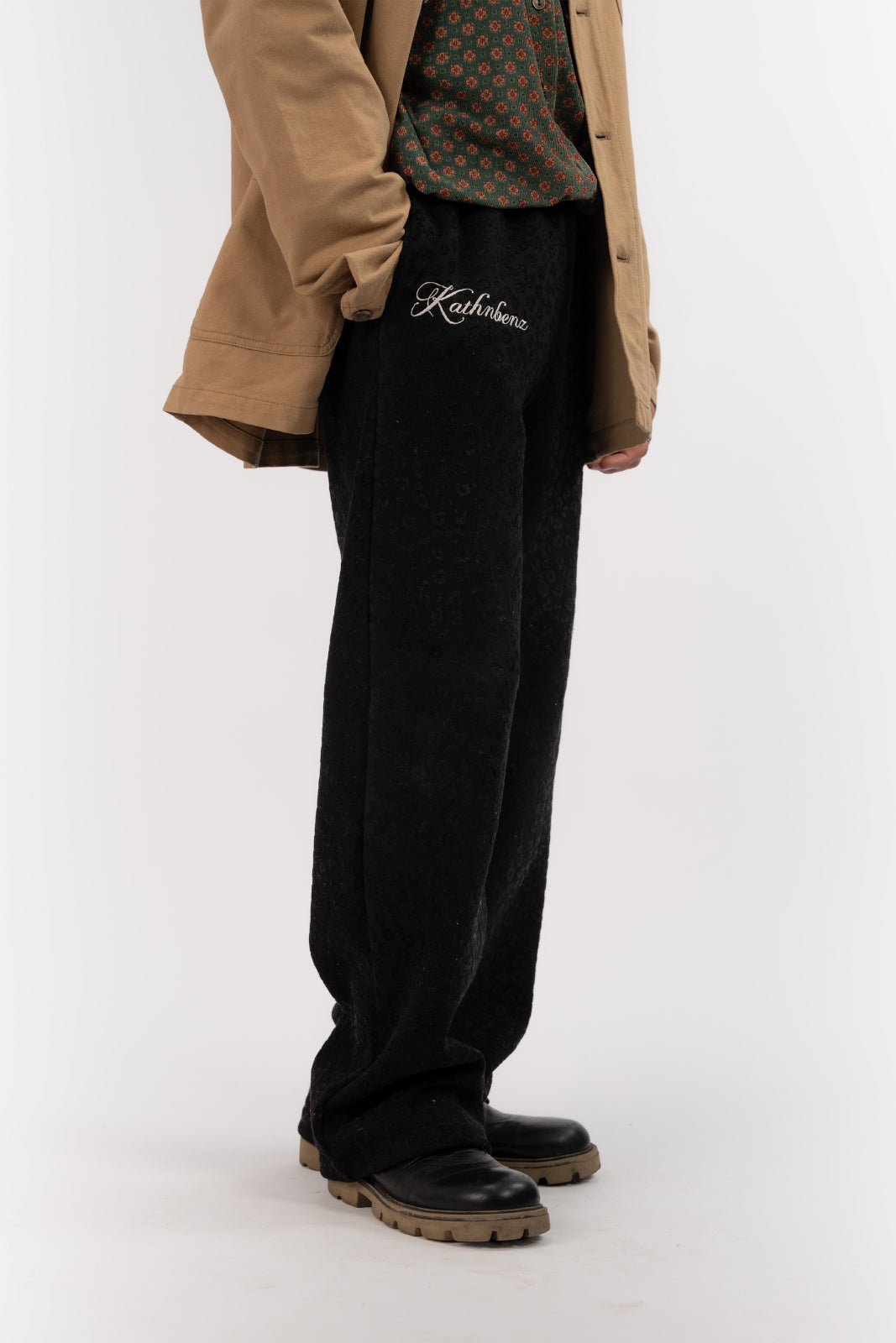 Kathnbenz streetwear pants black men fabric detail structured fit