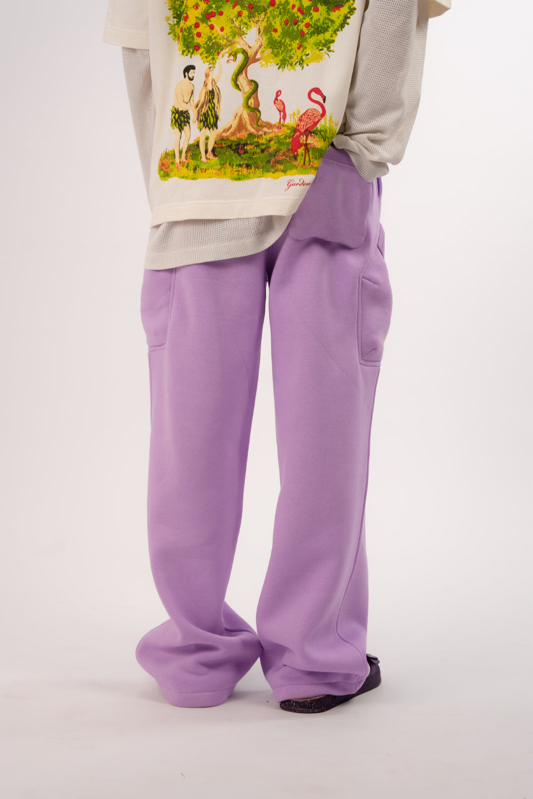 Kathnbenz streetwear pants lavender men Structure Six back view relaxed