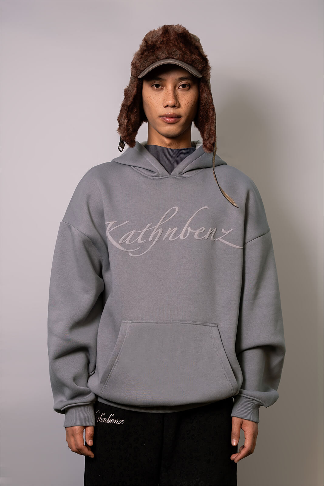 Kathnbenz wolf print hoodie grey men Icebreed back view premium
