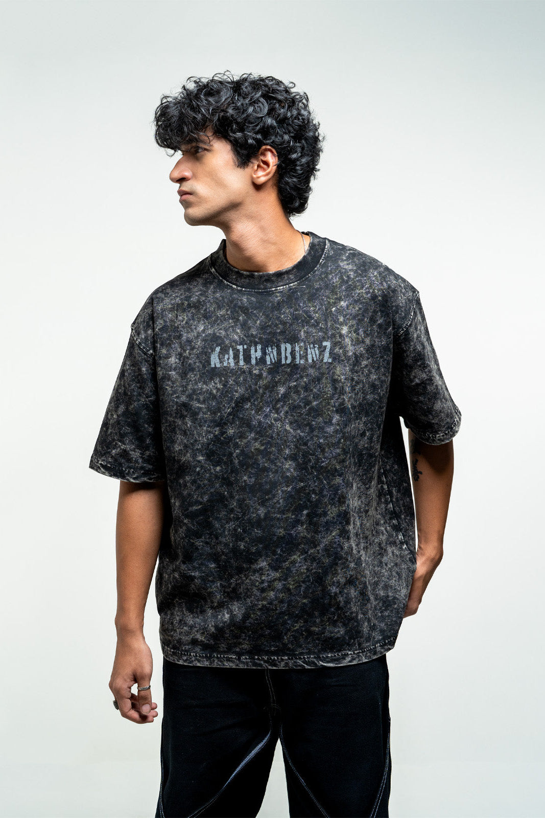 Genesis Shadow oversized terry cotton lycra t-shirt side view on model
