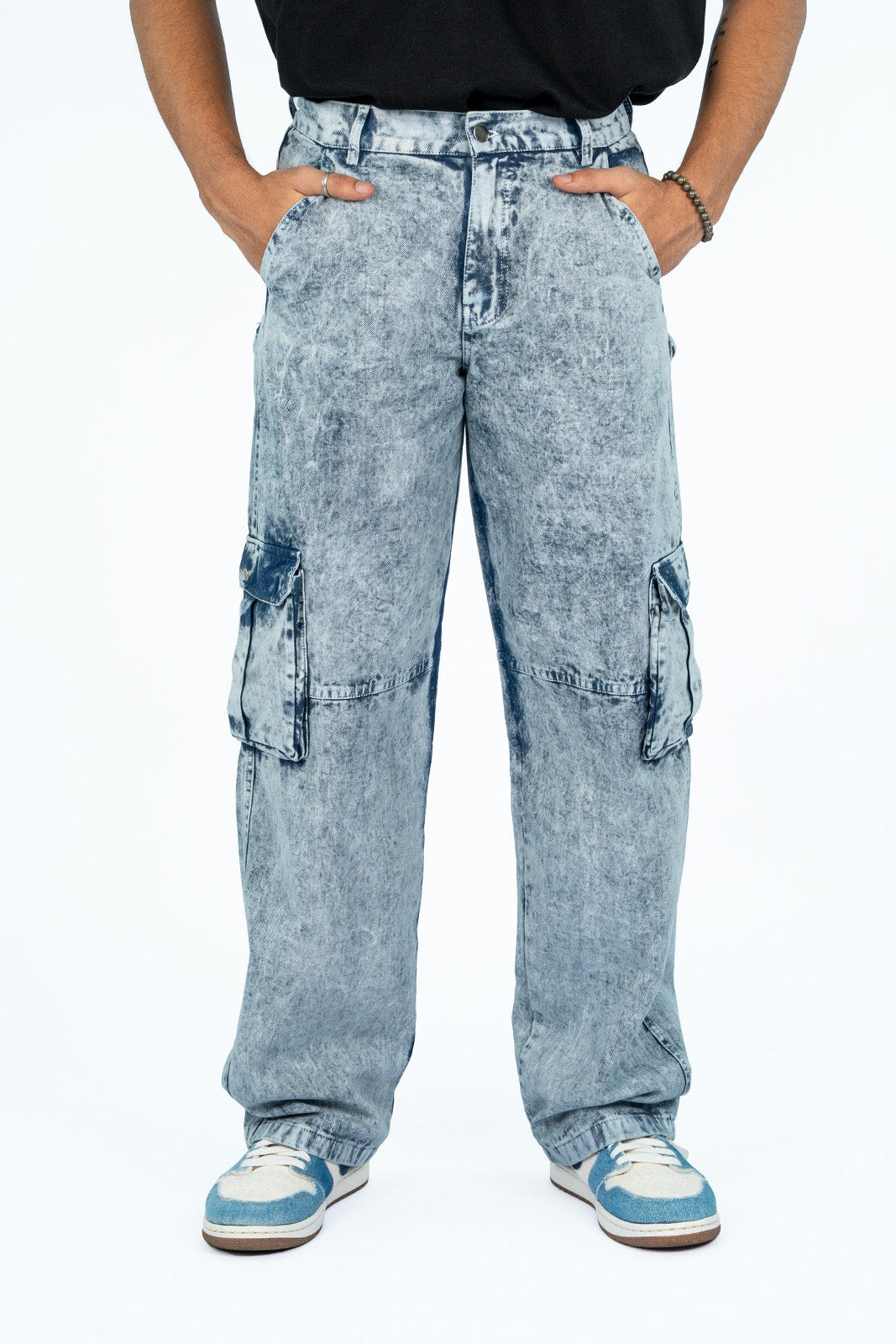 Frostbite Stash oversized cargo pants worn by model front view