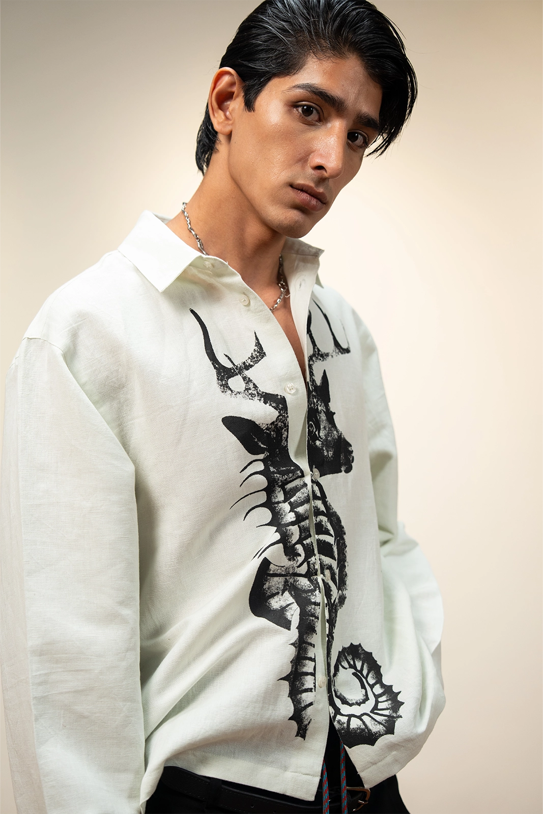 Sea Reindeer Linen Shirt - Pistachio