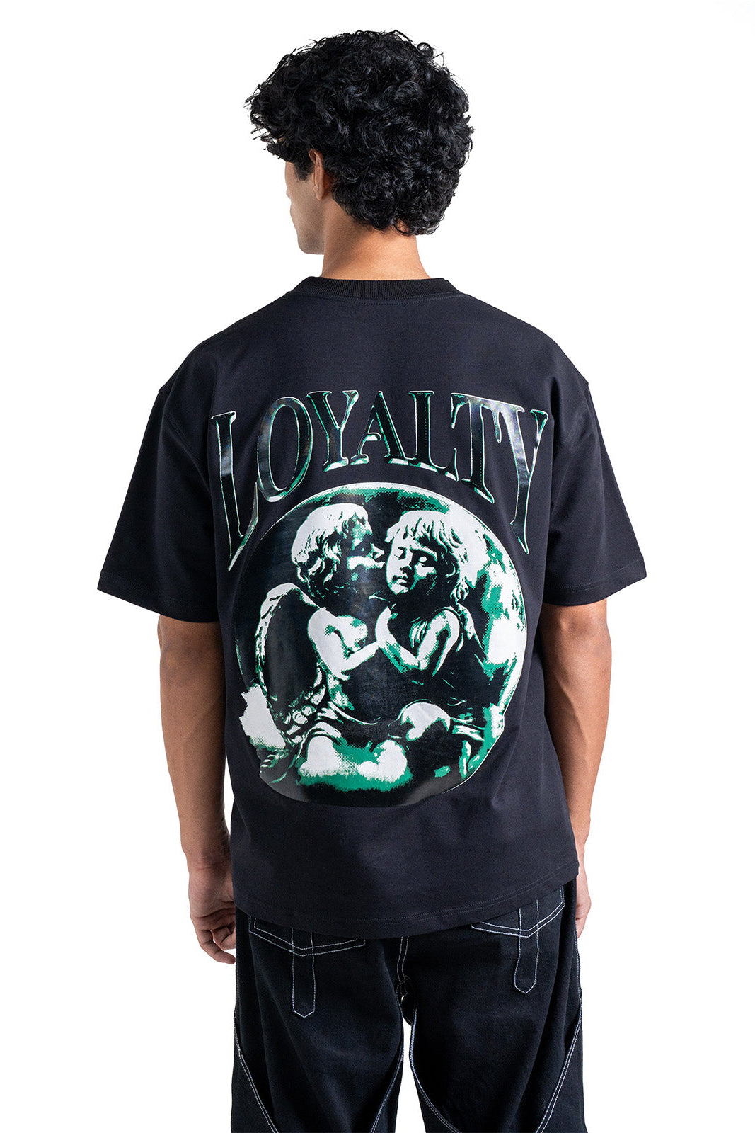 Gabriel’s Decree oversized terry cotton t-shirt back view with graphic print