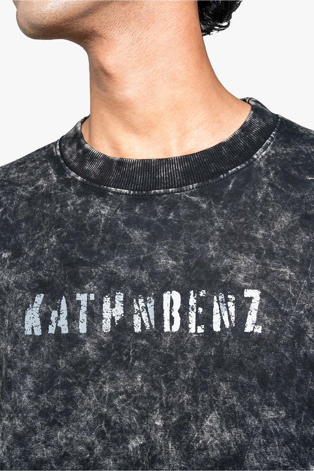 Kathnbenz Genesis Shadow t-shirt front print and fabric close-up