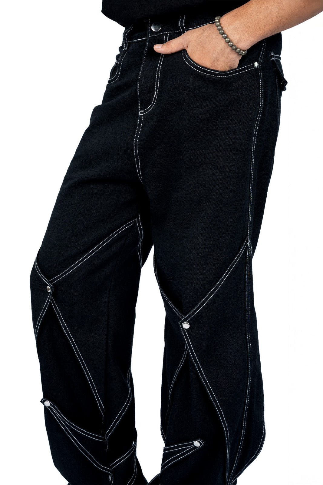 Baggie denim pants wide leg drape in cotton lycra fabric