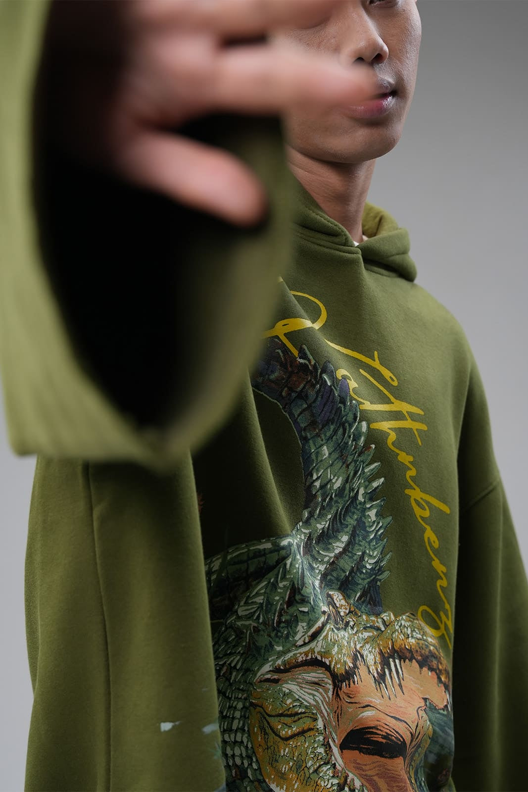 Hood and upper body detail of Marsh Lord cotton fleece hoodie