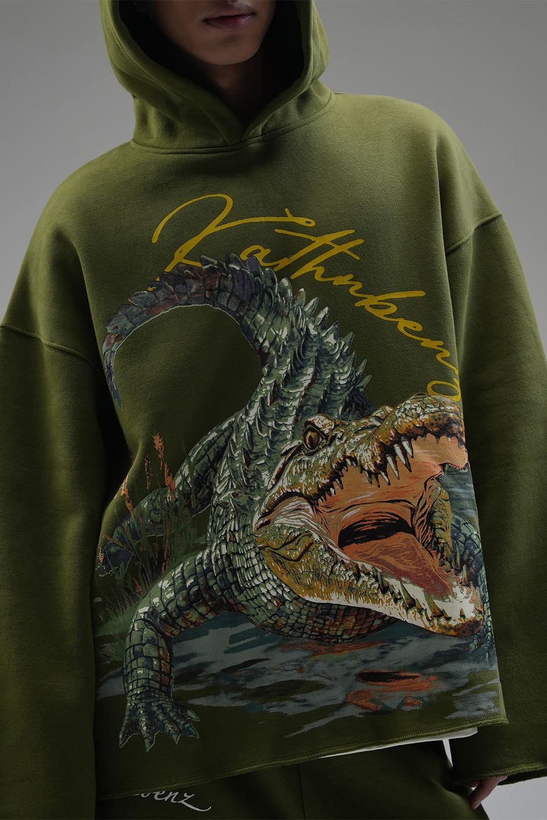 Exposed stitching detail on Marsh Lord oversized hoodie sleeve