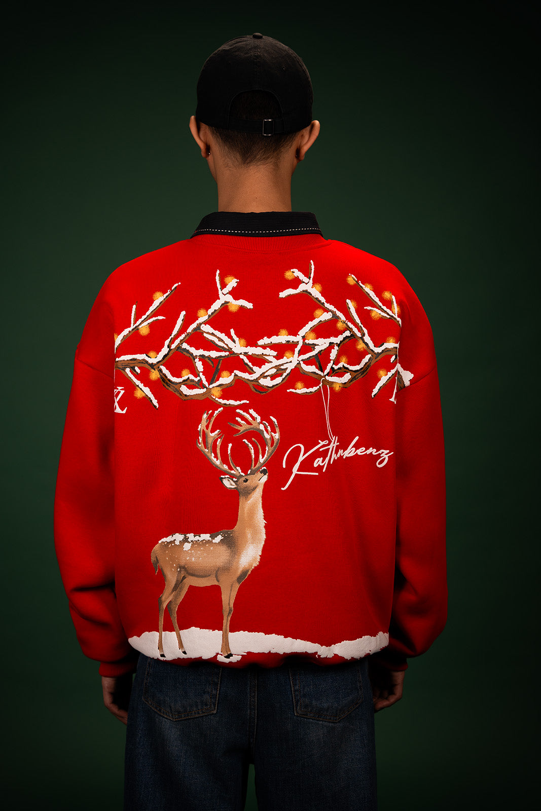 Kathnbenz crewneck red men streetwear Crimson Deer front view