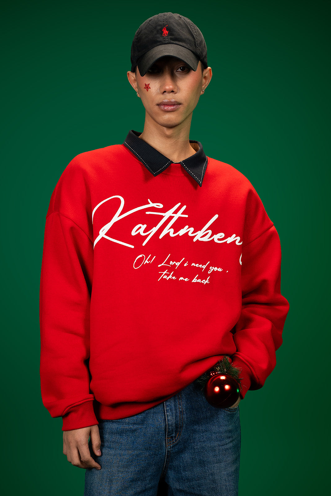 Kathnbenz crewneck red men streetwear Crimson Deer back view premium