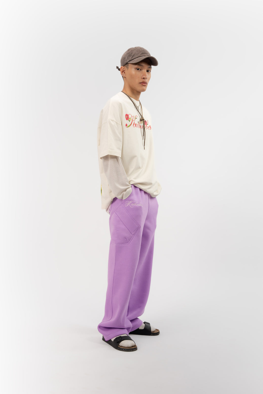 Kathnbenz streetwear pants lavender men side view silhouette