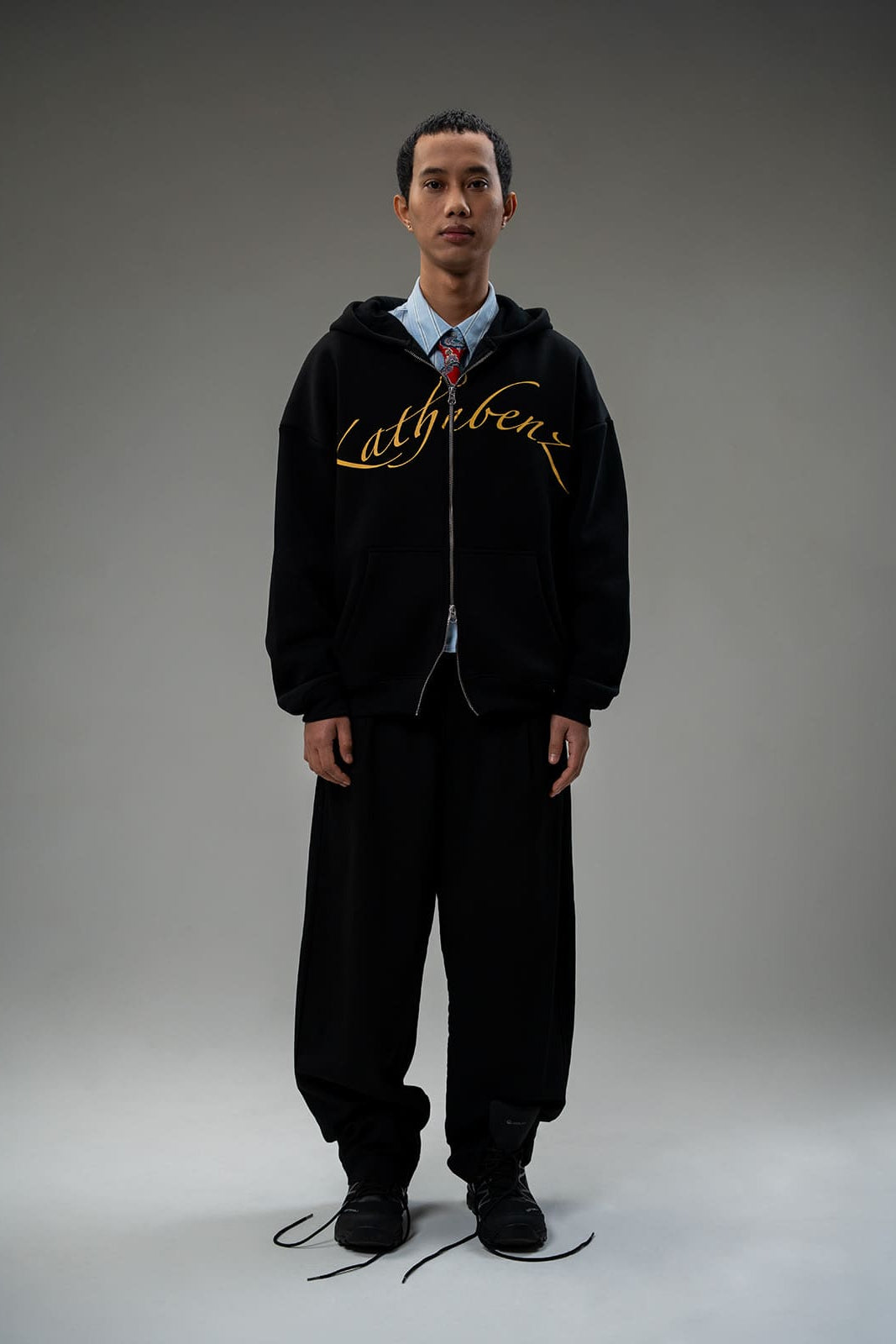 Kathnbenz zipper hoodie black men Dominion front view streetwear