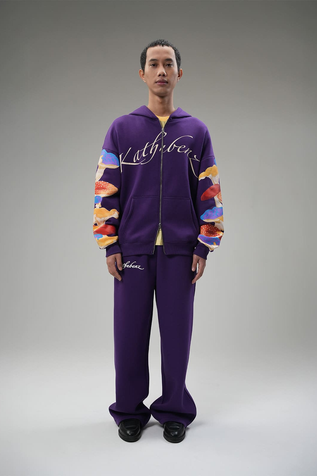 Kathnbenz zipper hoodie purple men Psil front view streetwear